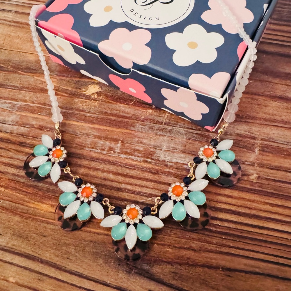 Plunder Designs Retired Callie Floral Necklace with Turquoise and Orange Accents